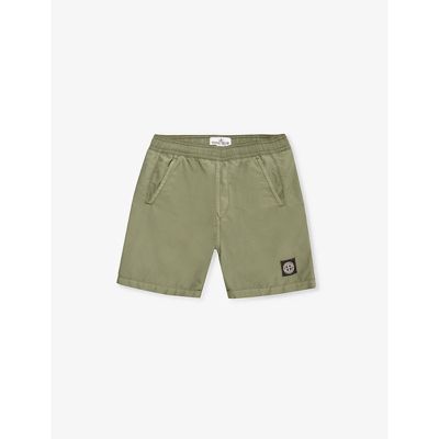 Shop Stone Island Boys Olive Kids Logo-patch Woven Shorts 4-14 Years