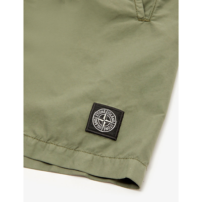 Shop Stone Island Boys Olive Kids Logo-patch Woven Shorts 4-14 Years