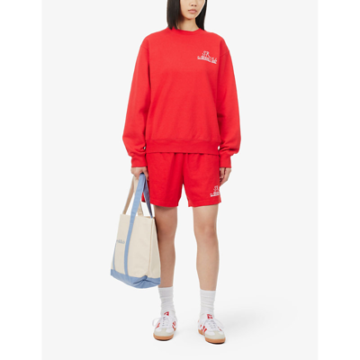Shop Sporty And Rich Sporty & Rich Women's Sports Red Prep Branded-print Cotton-jersey Sweatshirt