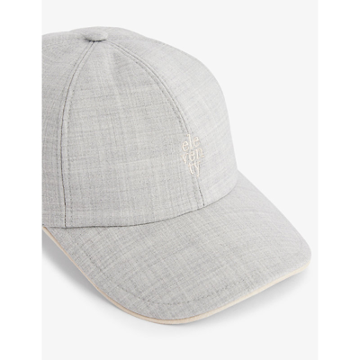 Shop Eleventy Brand-embroidered Wool-blend Cap In Grey And Sand