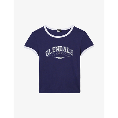 Shop The Kooples Graphic-print Short-sleeve Cotton T-shirt In Washed Navy