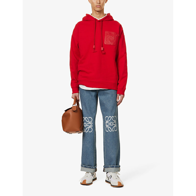 Shop Loewe Anagram-patch Relaxed-fit Cotton-jersey Hoody In Dark Raspberry
