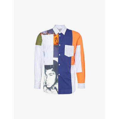 Shop Comme Des Garçons Shirt Comme Des Garcons Shirt Men's Stripe Muhammad Ali Contrast-panel Cotton-poplin Shirt