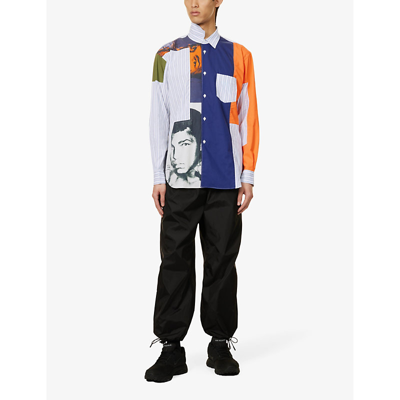 Shop Comme Des Garçons Shirt Comme Des Garcons Shirt Men's Stripe Muhammad Ali Contrast-panel Cotton-poplin Shirt