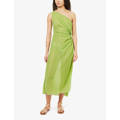 Shop Oseree Women's Lime Lumiere Metallic Woven Midi Dress