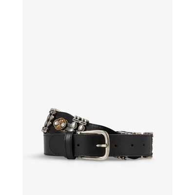 Shop The Kooples Women's Black Embellished Thin Leather Belt