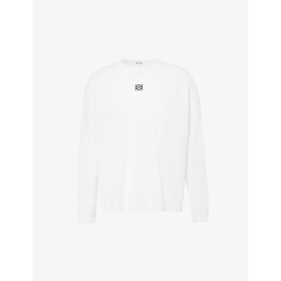 Shop Loewe Men's White Anagram-embroidered Cotton-jersey Long-sleeved T-shirt