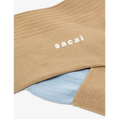 Sacai Mens Beige Branded Contrast-panel Knitted Socks In Beige