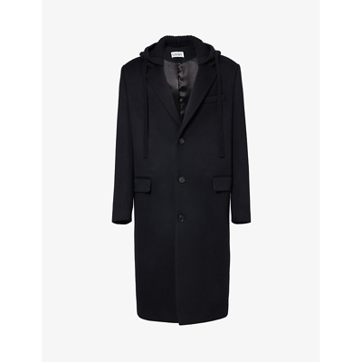 Shop Loewe Single-breasted Hooded Wool And Cashmere-blend Coat In Black