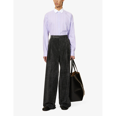 Shop Loewe Brand-embroidered Pleated-cuff Relaxed-fit Cotton-poplin Shirt In Baby Lilac