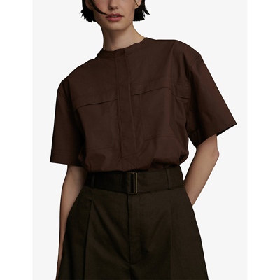 Shop Soeur Womens Chocolat Tegan Patch-pocket Relaxed-fit Cotton Blouse