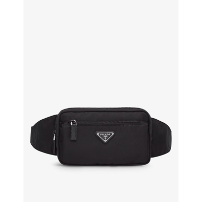 Shop Prada Black Brand-plaque Re-nylon And Saffiano-leather Belt Bag