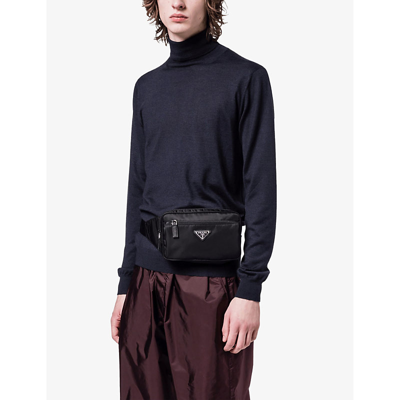 Shop Prada Black Brand-plaque Re-nylon And Saffiano-leather Belt Bag