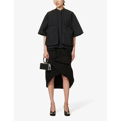 Shop Jil Sander Women's Black Zip-pocket Round-neck Cotton-blend Shirt