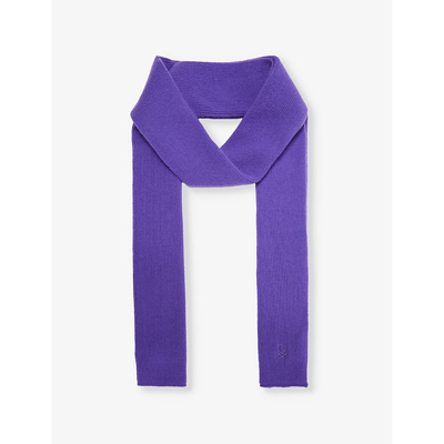 Shop Benetton Logo-embroidered Ribbed Wool-blend Scarf In Purple