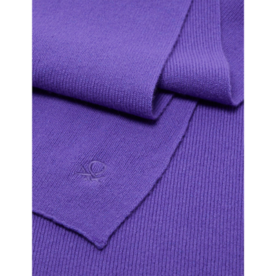 Shop Benetton Logo-embroidered Ribbed Wool-blend Scarf In Purple