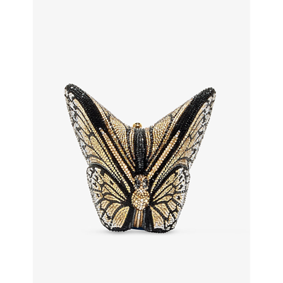 Shop Judith Leiber Butterfly Crystal-embellished Metal Clutch Bag In Champagne Jet Multi