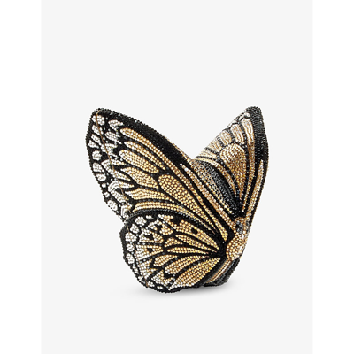 Shop Judith Leiber Butterfly Crystal-embellished Metal Clutch Bag In Champagne Jet Multi