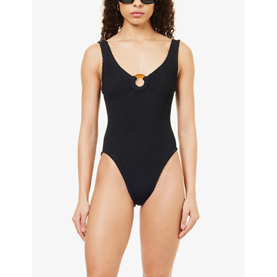 Hunza G Womens Black Celine Plunge-neck Swimsuit In Black