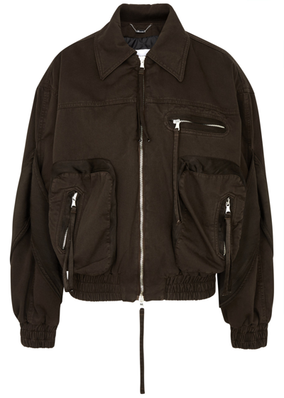 Shop Blumarine Panelled Cotton Bomber Jacket In Dark Brown