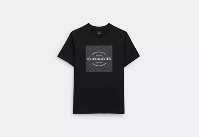 Shop Coach Outlet Signature Square T-shirt In Organic Cotton In Black