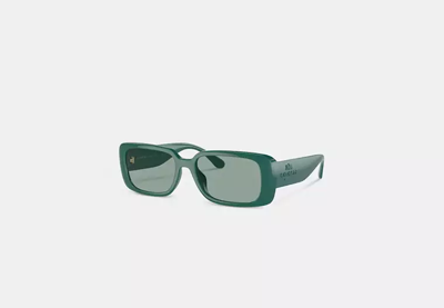 Shop Coach Outlet Narrow Rectangle Sunglasses In Green