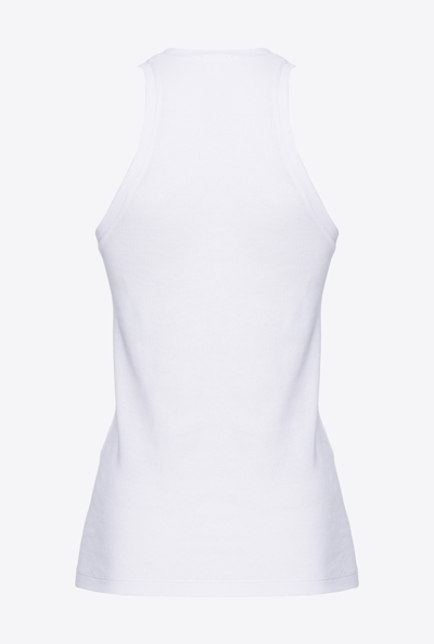 Shop Pinko Ribbed Top With Logo In Blanc Brill.