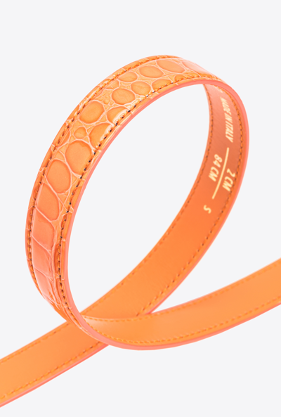 Pinko Galleria Thin 2cm Shiny Coloured Croc-print Belt With Love Birds Buckle In Orange-or Clair