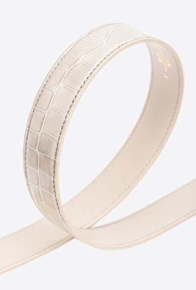 Pinko Galleria 3cm Shiny Croc-print Belt With Love Birds Buckle In Sable-or Clair