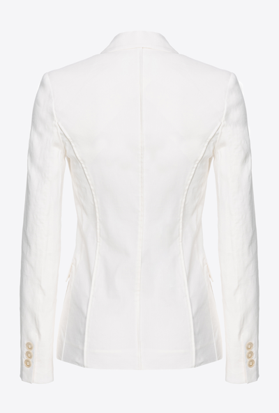 Shop Pinko Single-breasted Stretch Linen Blazer In Silk White