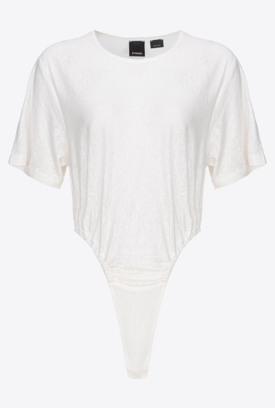 Shop Pinko Slub Linen Bodysuit In Blanc-blanche-neige