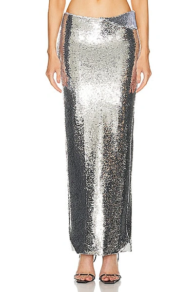 Shop Laquan Smith Maxi Skirt In Silver