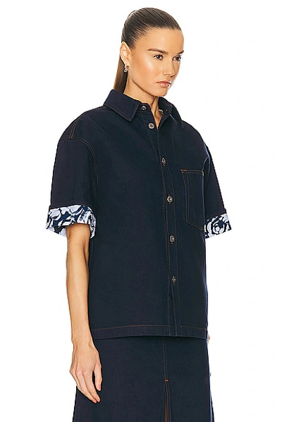Shop Burberry Button Up Shirt In Indigo Blue