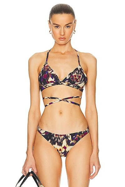 Shop Isabel Marant Solange Bikini Top In Ochre & Black