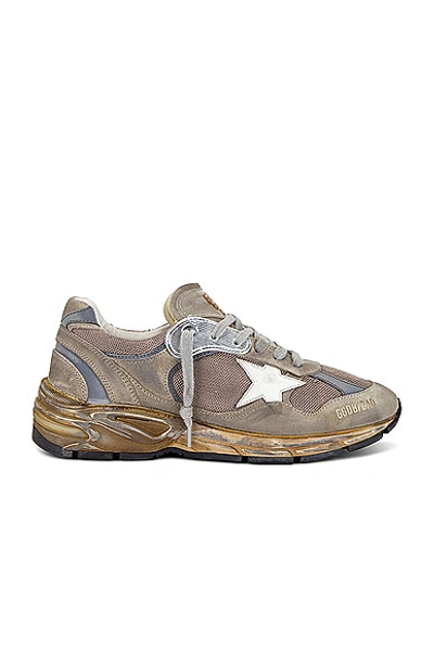 Shop Golden Goose Running Dad Suede Leather Star In Taupe  Silver  & White