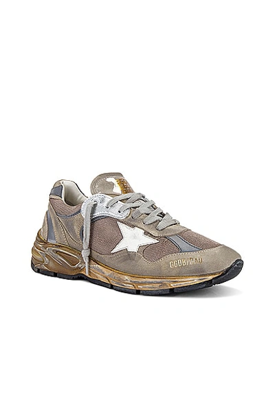 Shop Golden Goose Running Dad Suede Leather Star In Taupe  Silver  & White