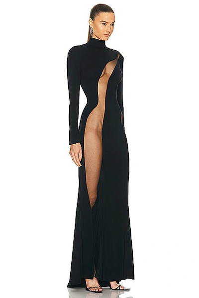 Shop Mugler Crepe Long Dress In Black