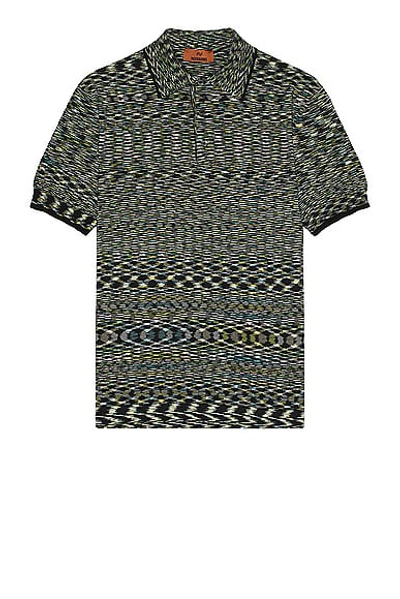 Shop Missoni Short Sleeve Polo In Black & Lime Green