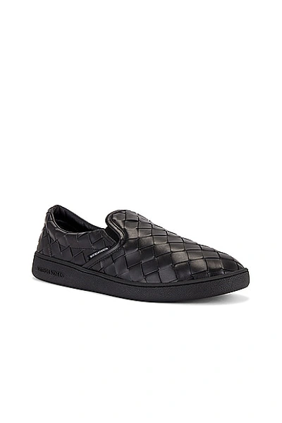 Bottega Veneta Sawyer Blue Slip-on Sneakers With Logo Detail And Intreccio Motif In Leather Man In Black
