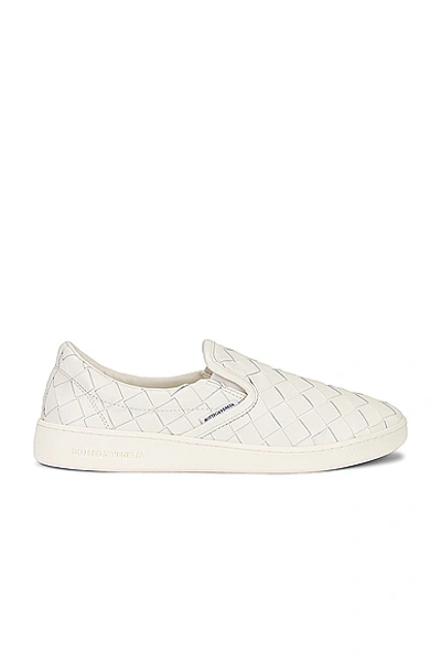Bottega Veneta White Slip-on Sneakers With Intreccio Motif In Leather Man In White