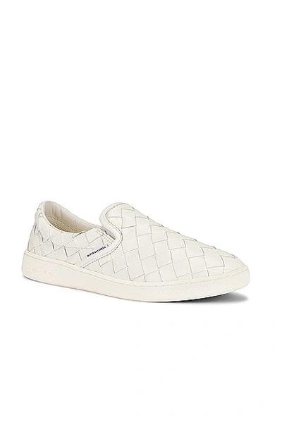 Bottega Veneta White Slip-on Sneakers With Intreccio Motif In Leather Man In White