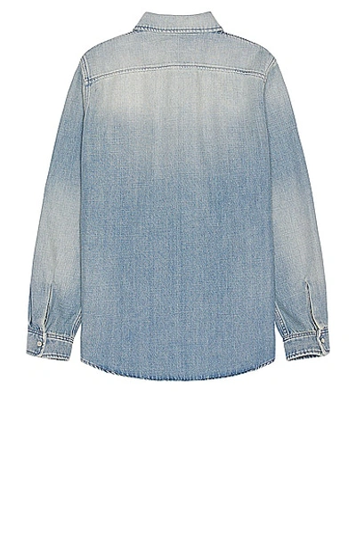 Shop Saint Laurent Oversize Point Shirt In Light Japanese Lake