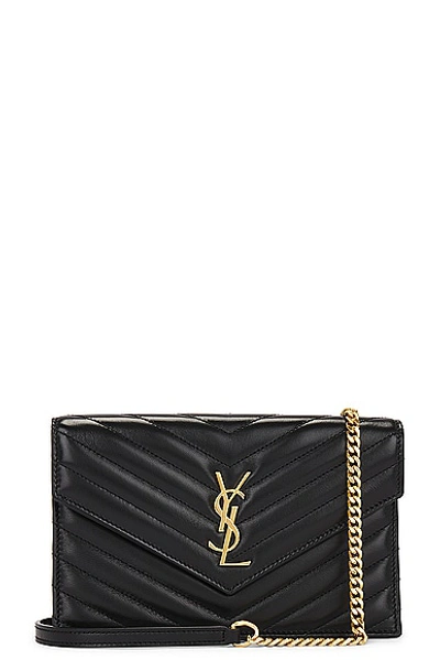 Shop Saint Laurent Cassandre Envelope Chain Wallet Bag In Noir