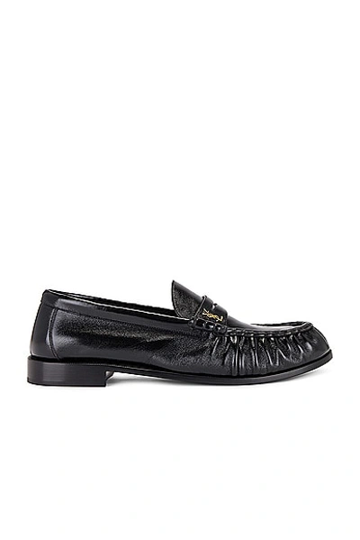 Saint Laurent Ysl Logo Leather Loafers In Nero