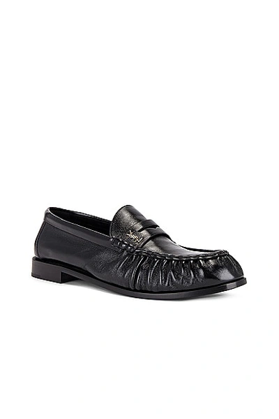 Saint Laurent Ysl Logo Leather Loafers In Nero