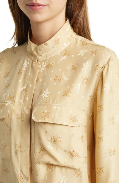 Shop Frame Double Pocket Hidden Placket Silk Top In Golden Floral