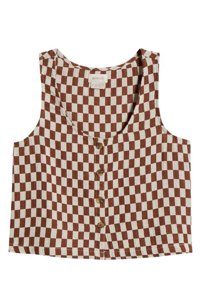 Brixton Mykonos Check Button-up Cotton Tank In Sepia