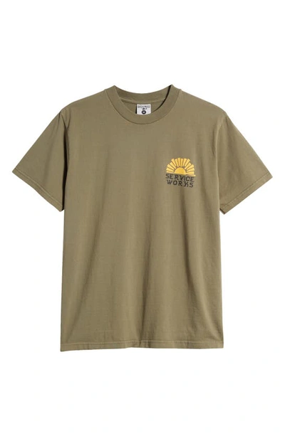 Shop Service Works Sunny Side Up Organic Cotton Graphic T-shirt In Olive