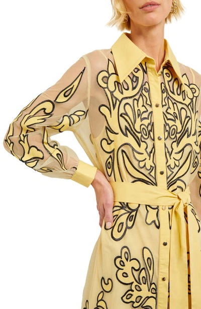 Shop Misook Paisley Appliqué Long Sleeve Midi Shirtdress In Pale Gold/black
