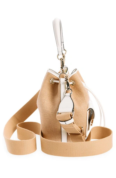 Shop Valentino Garavani Small Locò Raffia & Leather Bucket Bag In Beige/ivory/golden